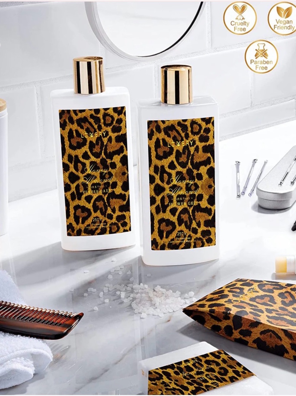 Lovery Luxe Honey Almond Spa Gift Basket -18Pc Leopard Self Care Kit - Picture 4 of 16